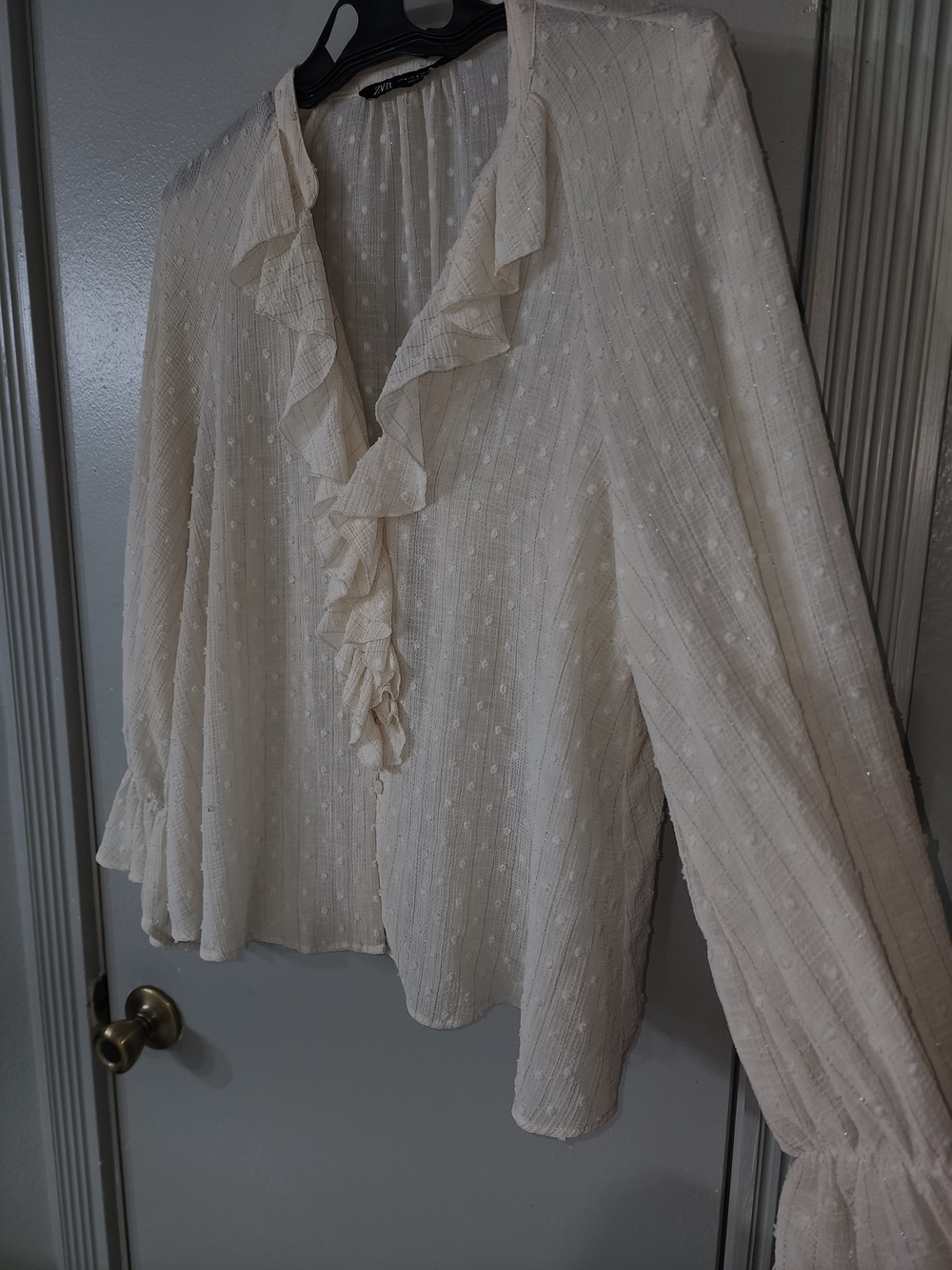 Zara Ivory Ruffle Front Sheer Blouse - Picture 6 of 12